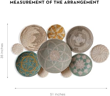 Wicker Basket Wall Decor Set of 10 with Loops, Seagrass, Handmade - Image 3