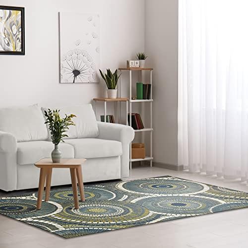 Liora Manne Marina Indoor/Outdoor Power Loomed Synthetic Blend Low Profile Area Rug - Transitional Geometric Casual Medallion Colorful (Circles Azure) (6'6" x 9'4") - Image 4
