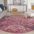 Nourison Home Passion Fuchsia 8' x Round Area Rug, Boho, Moroccan, Bed Room, Living Room, Dining Room, Kitchen, Easy Cleaning, Non Shedding, (8' Round) by NourisonHome