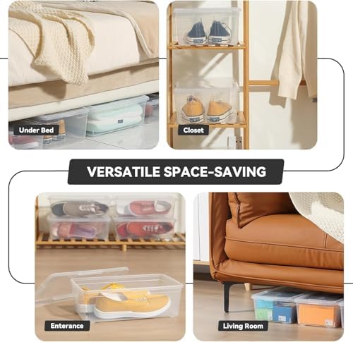 novelinks 10 Pack 6 Quart Stackable Shoe Storage Bins with Lids (Clear) - Image 5