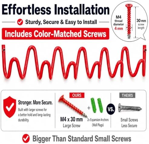 Coat Rack Wall Mount, Modern Wave Metal Wall Hooks, 6 Hooks, Red - Image 5