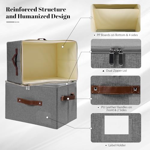 ANMINY Storage Box Fabric Bins with Zipper Lid, 17.7"x13.8"x10" Gray, 3PCS - Image 4