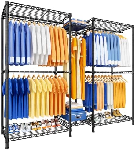 Ulif E12 Pro Clothes Rack，Heavy Duty Freestanding Garment Rack with Shelves，Metal Clothing Closet Storage System for Hanging Clothes，71" W x 16" D x 76.5" H, Hold 960 lbs，Black by Ulif
