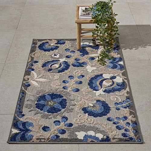 Nourison Home Aloha Natural Blue 2'8" x 4' Area Rug - Easy Clean, Non Shedding, Bed Room, Living Room, Dining Room, Kitchen (3' x 4') by NourisonHome