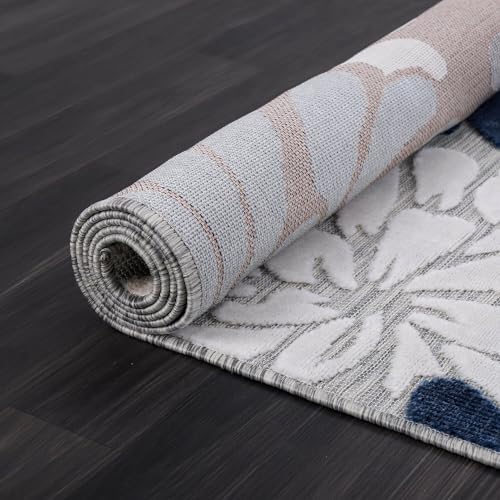 Luul Home Floral Indoor Outdoor Rugs 6x9 Large Area Rug for Living Room, Patio Decor, Kitchen, and Entryway Rug, Washable Stain Resistant Outside Carpet Blue 6 x 9 - Image 6