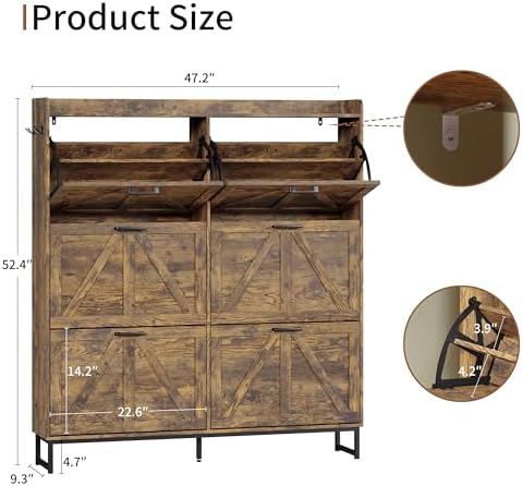 Xixini Shoe Storage Cabinet with 6 Flip Drawers, Entryway Shoe Rack, Brown - Image 2