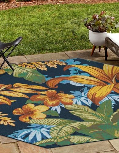 Unique Loom Outdoor Botanical Collection Area Rug - Calypso (4' 1" Octagon Multi/Light Blue) by UniqueLoom