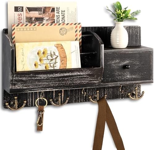 Rebee Vision Key Holder Wall Mount with Hooks for Room Decor, Old Black by REBEEVISION