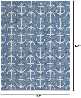Unique Loom Outdoor Coastal Collection Area Rug - Ahoy (9'x 12' 2" Rectangle, Blue/ Ivory) - Image 2