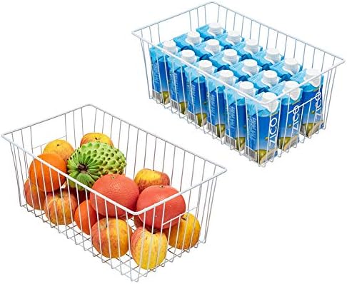 Freezer Baskets Organizer, Refrigerator Metal Wire Storage Divider, Household Container Bins with Handles for Kitchen, Pantry, Cabinet, Closets - Pearl White (6, 16in x 10in x 5.5in) - Image 2