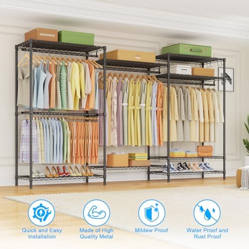 Ulif E13 Max Heavy Duty Clothes Rack（With 4 Hanger Rods & 8 Shelves） Freestanding Clothing Racks for Hanging Clothes，Adjustable Closet，Metal Garment Rack 86" W x16 D x77 H，Max Load 1100LBS，Black - Image 6