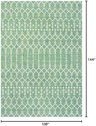 Eyely Moroccan Textured Weave Area Rug 9X12 Green/Cream, Indoor Outdoor Rug - Image 2