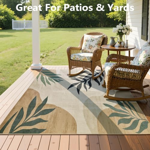 UKISS Washable Outdoor Rug Carpet，Non Slip Portable Outdoor Patio Rugs，5' x 8' Indoor Out Door Mats，Large Leaf Outdoor Area Rugs Mats for Patio，Picnic,RV,Backyard, Deck, Balcony, Porch, Beach - Image 2