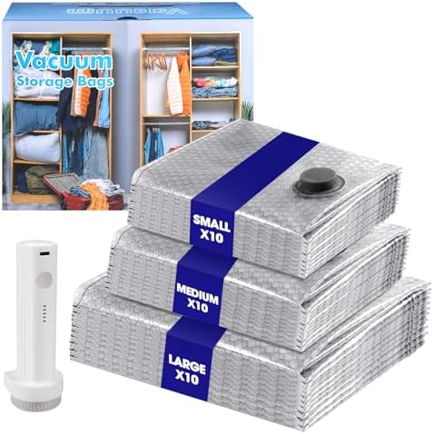 30 Pack Vacuum Storage Bags with Rechargeable Wireless Pump,10 Large 10 Medium 10 Small Space Saver for Travel Home Seasonal Storage Compression Packing Bags for Clothing Blankets by VZZNN