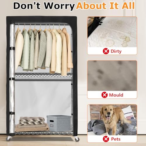 Garment Rack Cover,Heavy Duty 600D Dustproof Waterproof Clothing Rack Covers with Zipper - Clothing Rack Covers for 47.2"W x 17.7"D x 80.7"H Metal Racks （Cover Only) - Image 5