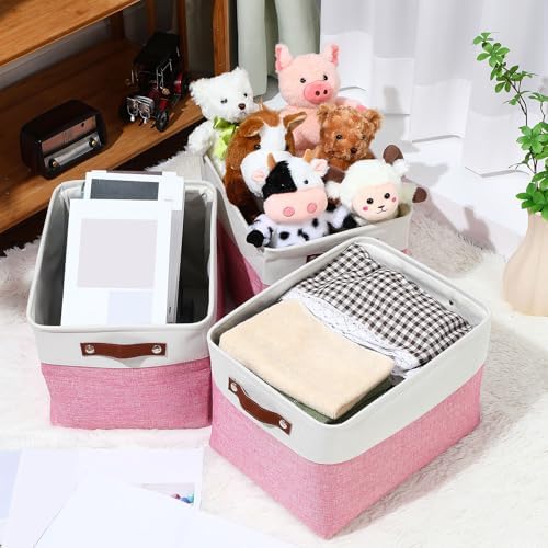 Uiifan 8 Pack 16 x 12 x 10 Inch Large Storage Baskets Collapsible Fabric Storage Cubes Bins with Handles for Shelves Closets Nursery Home Clothes Toys Organizers, Pink - Image 4