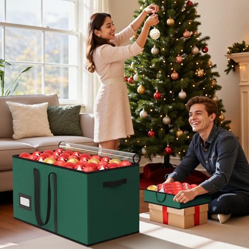 Christmas Ornament Storage Box Store 128-3" Ornaments, Ornament Organizer Storage box with Dual Zipper Closure Visual Cover & Adjustable Dividers, Holiday Decorations Storage Container with 8 Trays - Image 7