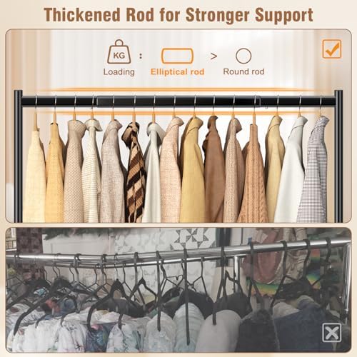 EAGMAK Heavy Duty Clothes Rack Load 420 LBS, 47.2" Long Rolling Garment Rack with Lockable Wheels, Standing Metal Clothing Hanger, Portable Wardrobe Sturdy Coat Organizer for Hanging Clothes (Black) - Image 4