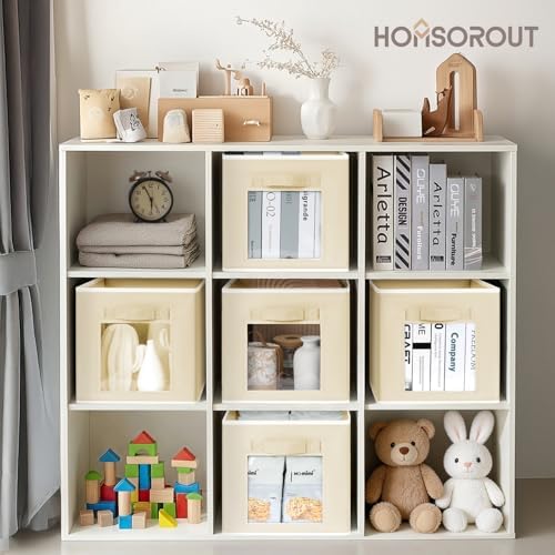 Homsorout Foldable Storage Cubes - Cubby Storage Organizer with Window, Decorative Baskets for Organizing, Fabric Bins for Clothes Storage, Closet Storage Cubes-11inch, Set of 8, Beige - Image 3