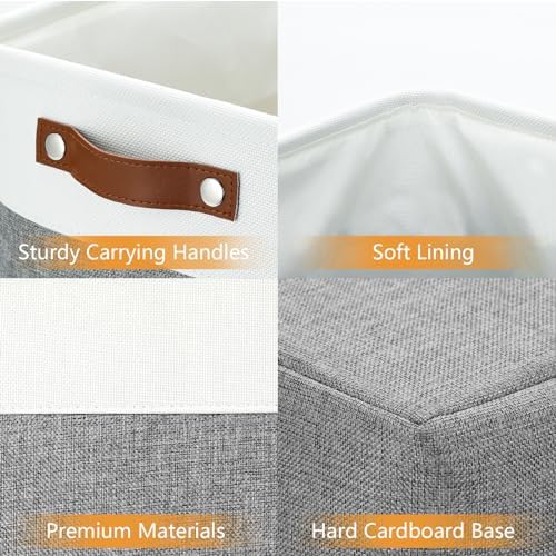 DULLEMELO Storage Baskets 17 inch Large Basket for Blanket Living Room, Foldable Storage Bins Baskets for Organizing [3 Pack] Blanket Storage Baskets Organizer for Home,Office,Closet(White&Grey) - Image 5