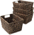 Casafield Set of 4 Water Hyacinth Storage Baskets with Handles - Espresso Brown, Woven Storage Bins for Shelves, Blankets, Laundry Organization by Casafield