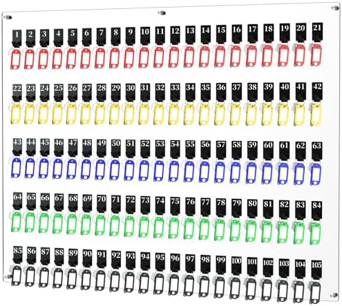 105 Hooks Acrylic Key Board with Numbers, Wall Mount Key Holder Rack with 105 Tags, Key Storage Organization, Clear Hanging Board for Garage, Car Dealer, Office, Home, Hotel, Real Estate, School by Nalwort