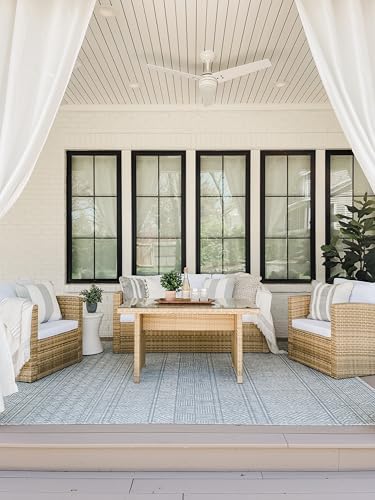 SAFAVIEH Washable Rug Outdoor Courtyard Collection - 6'7" Square, Light Grey & Aqua Blue, Non-Shedding & Easy Cleaning, Ideal for Patio, Backyard, Mudroom (CY8196-37112) - Image 7