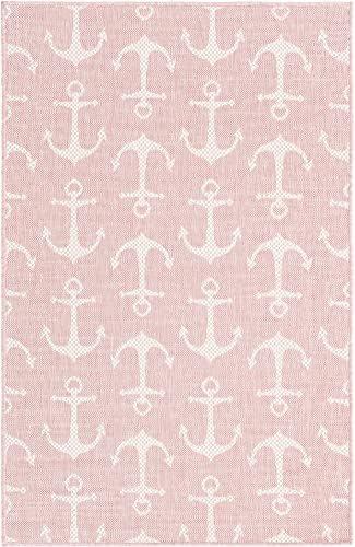 Unique Loom Outdoor Coastal Collection Area Rug - Ahoy (3' 3" x 5' 3" Rectangle, Pink/ Ivory) - Image 3