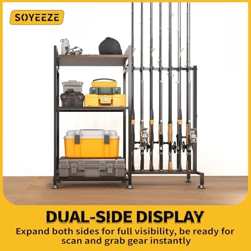 SOYEEZE Fishing Rod Holder for 14 Rods, Ground Stand Fishing Pole Holders for Garage, 2-Sided Vertical Fish Rod Rack for Tackle Box, Fishing Supplies,a Display Fish Gear Storage Gift for Man - Image 5
