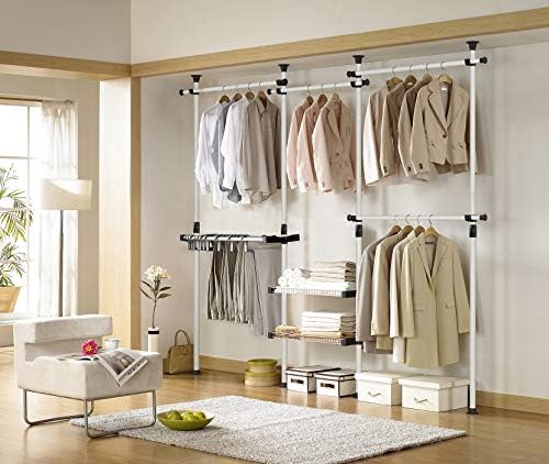 Prince Hanger Deluxe Pants & Shelf Hanger Heavy Duty One Touch Load 880LBS Clothing Racks for Hanging Clothes Metal Wardrobe Closet Garment Tension Rod Freestanding Ivory Height Adjustable PHUS-0052 - Image 3