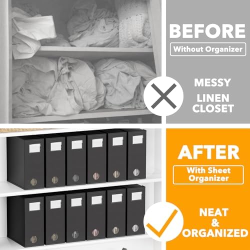 SpaceAid 12 Pack Bed Sheet Organizers and Storage, Foldable Sheet Organizer for Linen Closet, Set Folder Keeper with Window XL (Queen & King Size) Bedding Container (Black) - Image 2