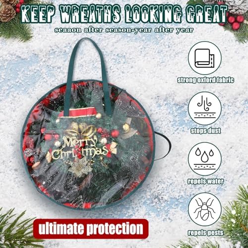 Shappy 12 Pcs Red Wreath Storage Bag Clear Wreath Box Storage Containers with Clear Window and Handle Garland Containers for Holiday Seasonal Bags (24 Inch) - Image 3