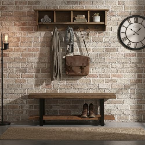 Pomona Solid Wood Entryway Bench and Coat Rack Set, Rustic Brown, 48 Inch - Image 6