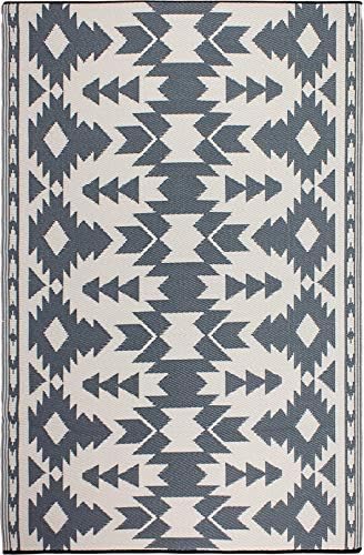 Fab Habitat Outdoor Rug - Waterproof, Fade Resistant, Crease-Free - Premium Recycled Plastic - Southwestern Aztec Neutral - Patio, Porch, Deck, Balcony - Miramar - Gray - 5 x 8 ft - Image 3