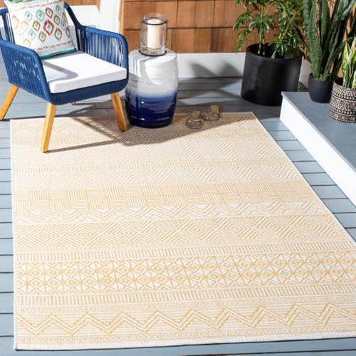 SAFAVIEH Washable Rug Outdoor Courtyard Collection - 4' x 5'7", Beige & Gold, Non-Shedding & Easy Cleaning, Ideal for Patio, Backyard, Mudroom (CY8196-56012) by Unknown