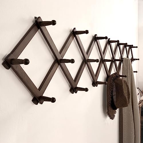 SKOLOO Accordion Wall Hanger with 22 Hooks, Modern Expandable Coat Rack Hat Rack for Wall, Solid Wooden, Walnut Color - Image 4