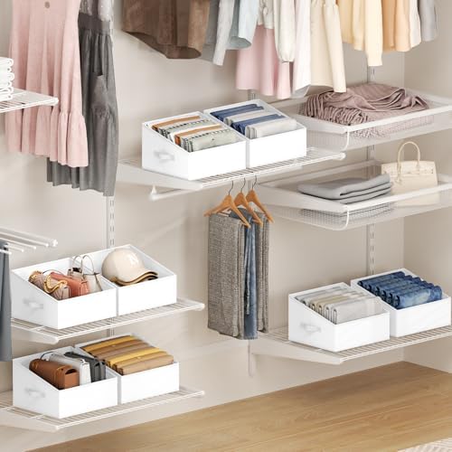 DIMJ Closet Storage Bins 12 Pack - Fabric Storage Baskets for Shelves, Collapsible Clothes Organizer with Handles, Trapezoid Shelf Organization Storage Cubes for Purse, Toys, Books, Towel, Clothes - Image 3