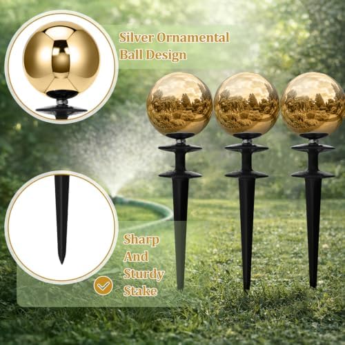 Tandefio 3 Pcs Garden Hose Guide Spike 13.5'' Decorative Ball, Gold - Image 3