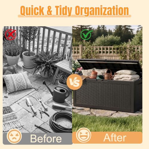Outdoor Storage Box, 160 Gallon Waterproof Resin Deck Box with Support Rod - Image 2