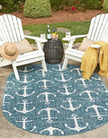 Unique Loom Outdoor Coastal Collection Area Rug - Ahoy (7' 10" x 10' Oval, Teal/ Ivory) by UniqueLoom