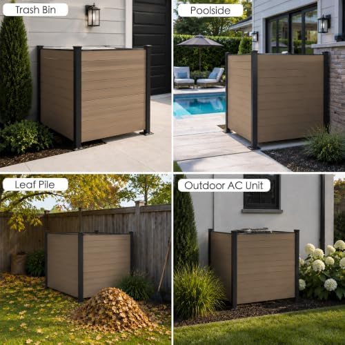 Kozyard 50" W x 48" H Outdoor Privacy Screen with Aluminum Posts, Air Conditioner Fence Panels, Pool Equipment Enclosure, Trash Can Screen Fence Kit for Outside Backyard Patio, Taupe, 2 Panels - Image 6