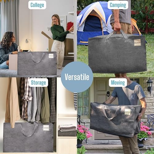 VENO 10 Pack Extra Large Heavy Duty Moving Bags with Wide Opening & Reinforced Handles, Reusable Storage Tote Bags with Strong Zippers for Clothes, College Dorm Essentials & Moving Supplies - Image 5