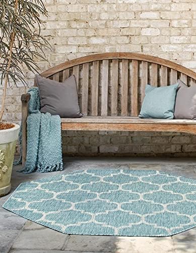 Unique Loom Outdoor Trellis Collection Area Rug (8' Octagon, Aquamarine/ Gray) - Image 4
