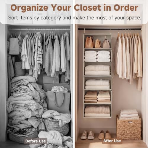 StorageWorks Hanging Closet Organizer, 6-Shelf with 2-in-1 Design, Ivory - Image 4