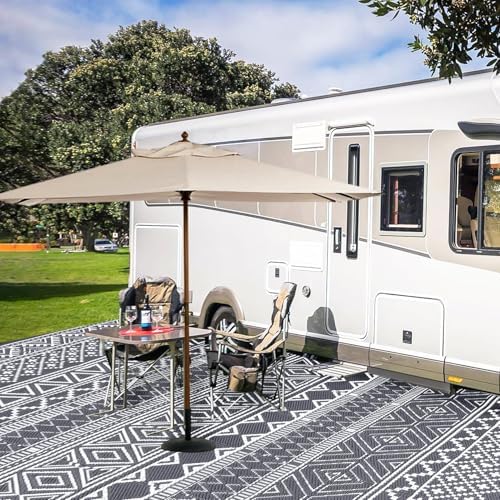GlowSol 8x10 Outdoor Rug Waterproof Carpet with Carry Bag Outdoor Plastic Straw Rug for Patio Modern Camping Mat Easy Cleaning Reversible Outdoor Carpet for Balcony Deck Backyard RV Picnic,Grey - Image 5