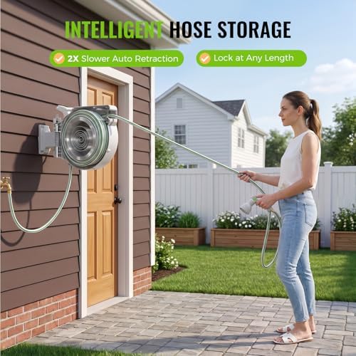 Retractable Garden Hose Reel 1/2"x100ft with 10-Function Nozzle - Image 3
