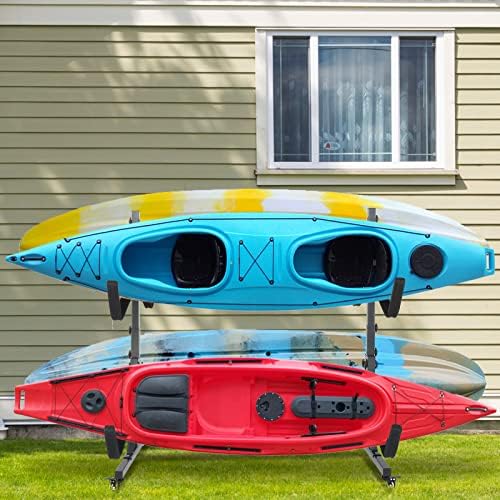 Bonnlo Kayak Stand Freestanding Storage Rack for Kayak Canoe Boat Paddle Board SUP Surfboard for Indoor Outdoor Garage, Shed, Dock with Lockable Wheels Wide Adjustable - Image 5
