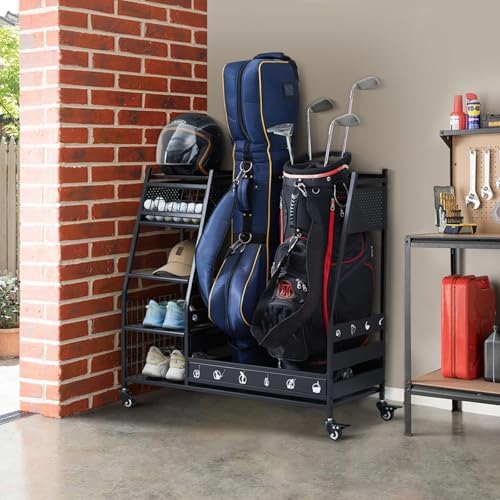 Lauren&Harold Golf Bag Organizer Garage Storage, Golf Storage Rack Stand Fits 2 Golf Bags, Golf Clubs and Other Golfing Equipment Accessories, Golf Organizer for Garage, Club, Shed, Basement by LaurenHarold