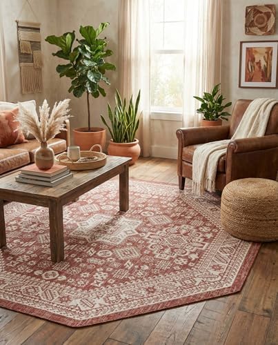 Rugs.com - Outdoor Aztec Rug – 8 Ft Octagon Rust Red Indoor/Outdoor Rug – Weather Resistant for Patios, Decks, and Porches - Image 5