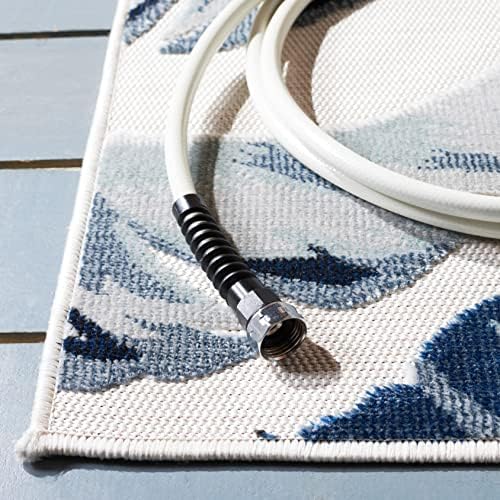 SAFAVIEH Washable Rug Outdoor Cabana Collection - 6'5" Square, Ivory & Navy, Non-Shedding & Easy to Clean, Ideal for Patio, Backyard, Mudroom (CBN452A) - Image 5